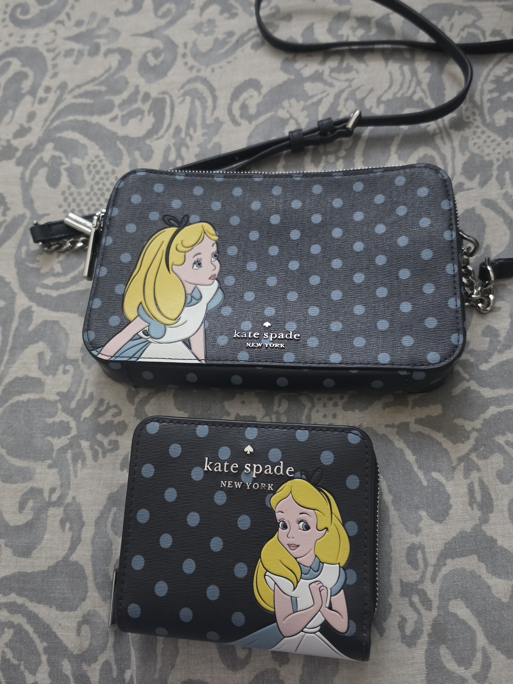 Kate Spade Disney Alice in Wonderland Crossbody Wallet Set. New